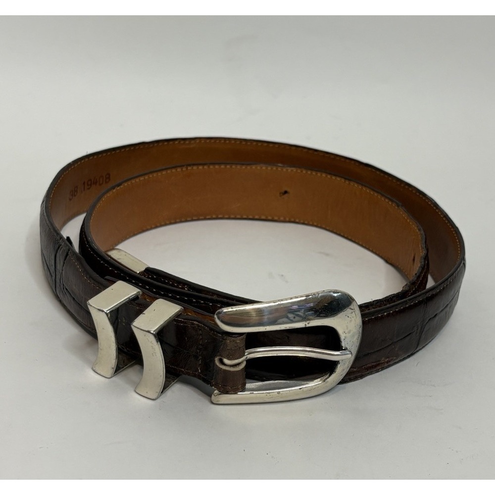 Onyx By Brighton Men's 38 Brown Crocodile Embossed Leather Belt 19408